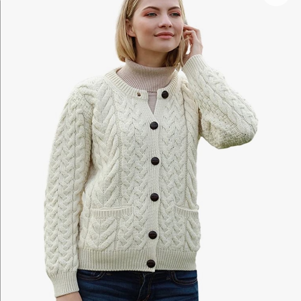Fisherman Cable Merino Wool Cardigan Button Down xs